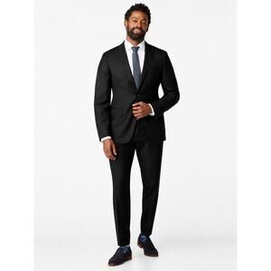Indochino Black 100% Wool Custom Suit 42R Skull Lining 36x26 2 Pc